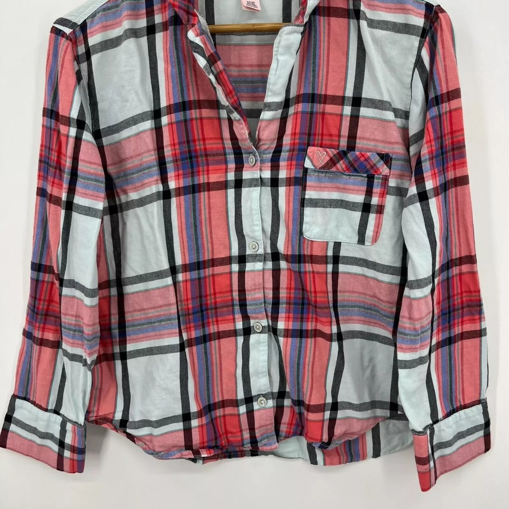 Victoria's Secret Pajama Top Women's Size S Red Plaid Print Long Sleeve Button - Picture 3 of 8